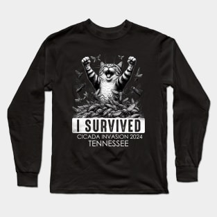 Tennessee Cicada Invasion Survivor Funny Cat Long Sleeve T-Shirt